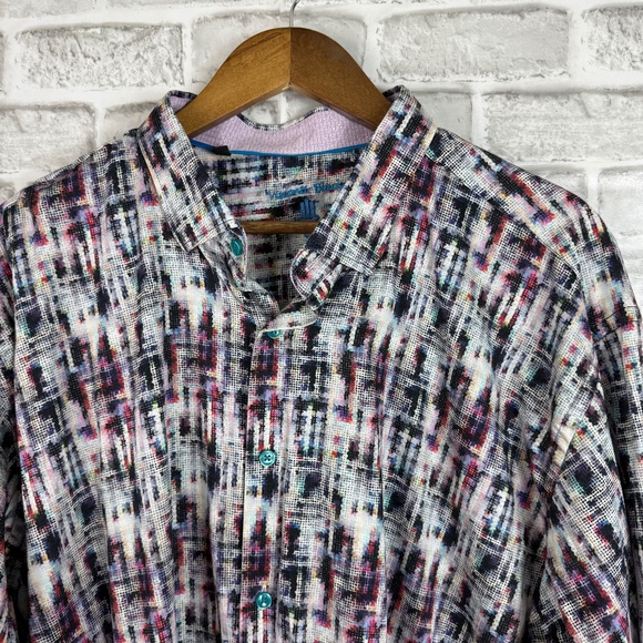 Visconti Black Colorful Abstract Print Long Sleeve Button Up Dress Shirt sz 3XLT - Picture 1 of 8